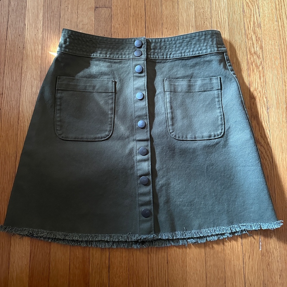 Madewell Kale Green Raw Hem A-Line Mini Skirt, Size 2, NWOT